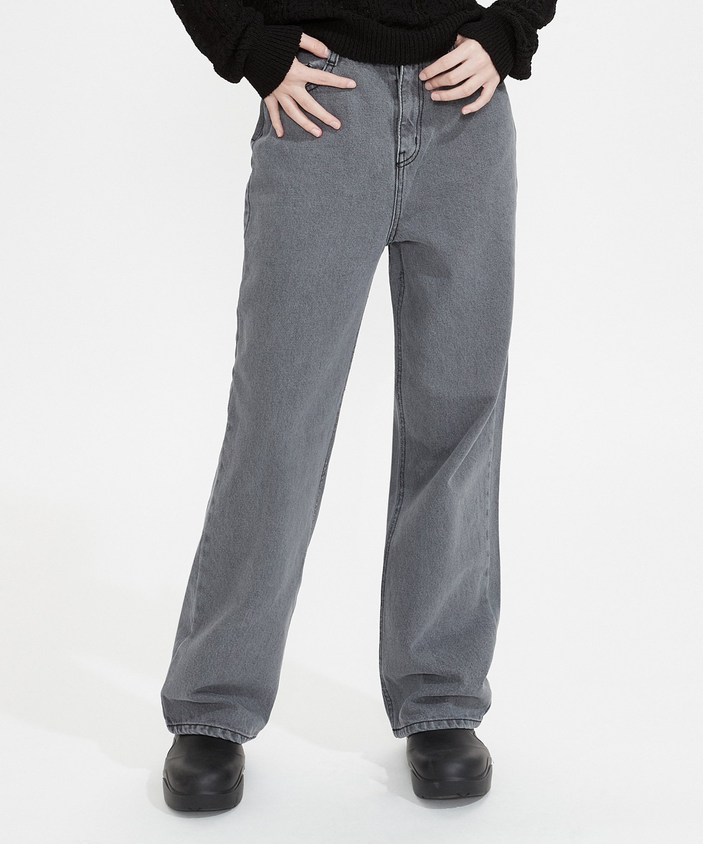 NOI716 steady wide denim pants (gray)