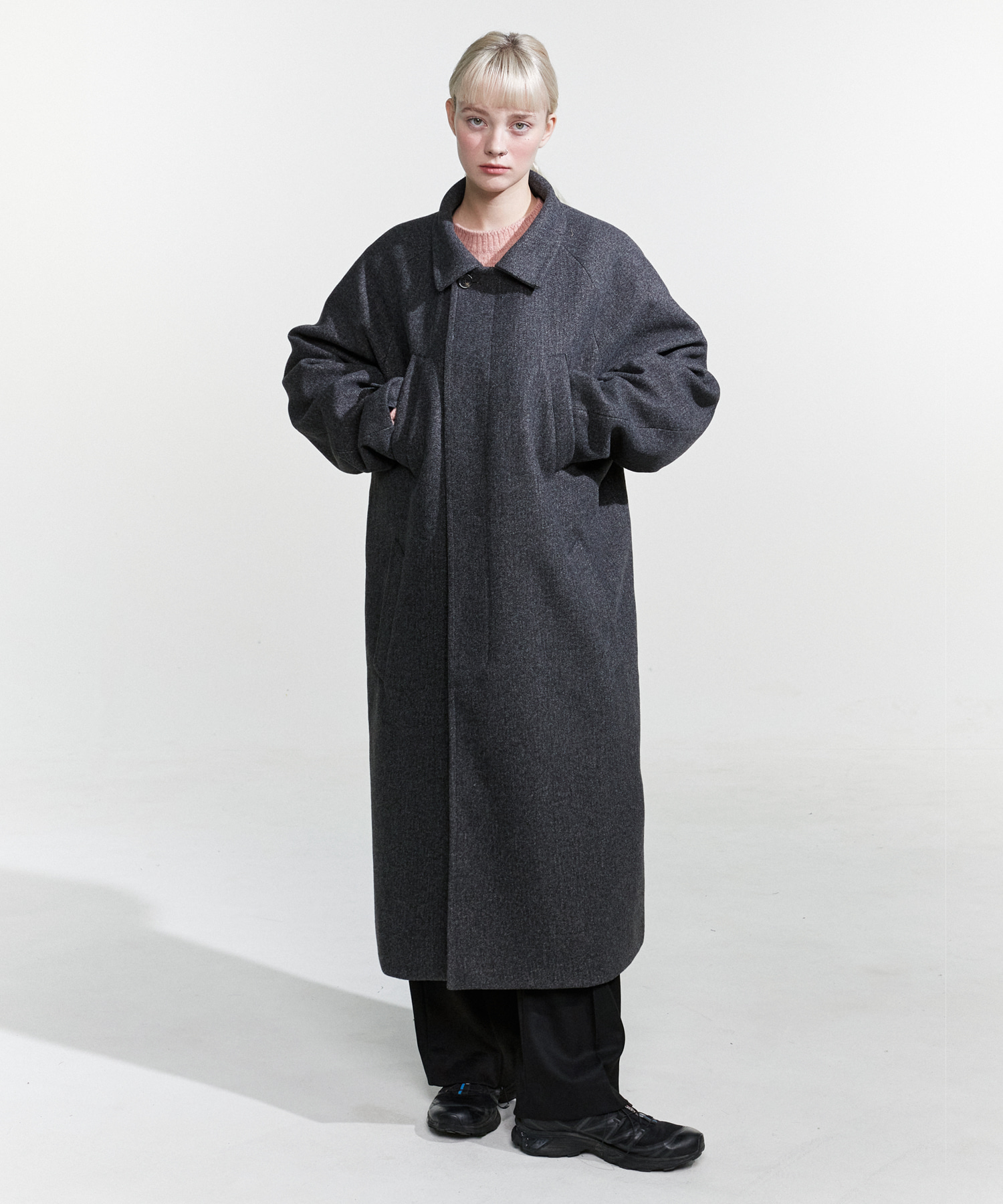 NOI785 overfit long coat (charcoal)