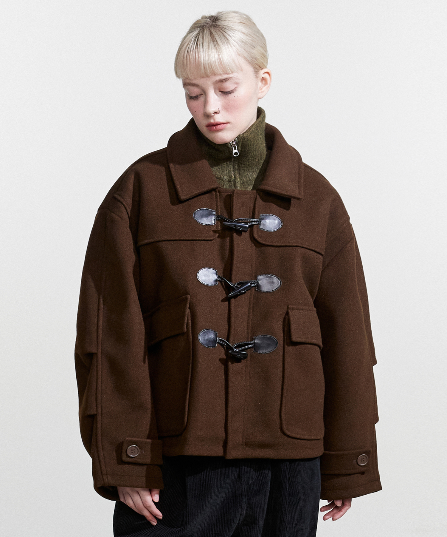 NOI792 overfit duffle coat (brown)