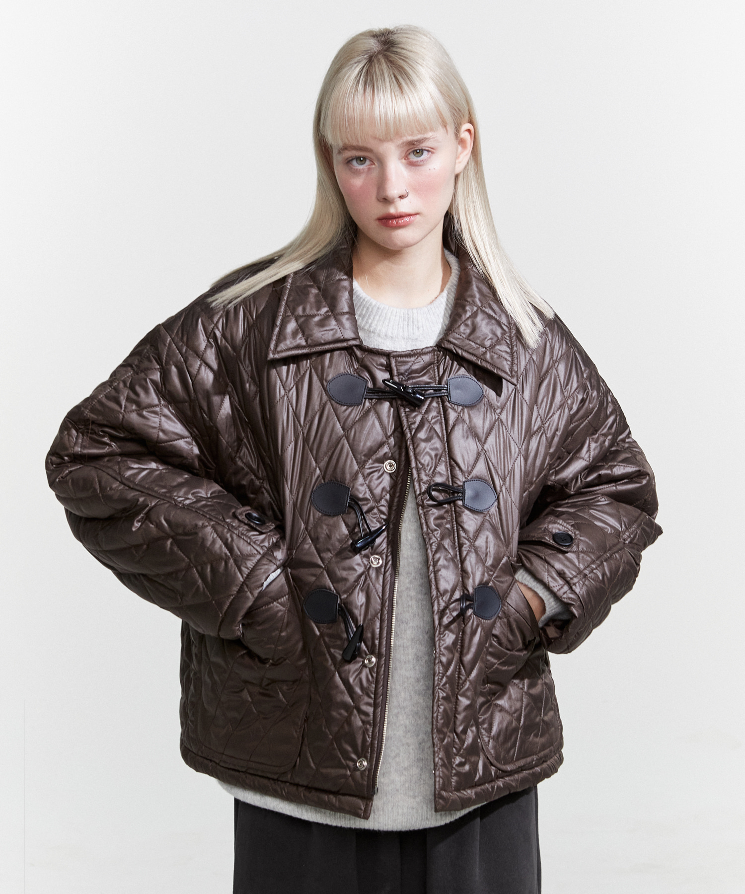 NOI787 quilted duffle jacket (brown)