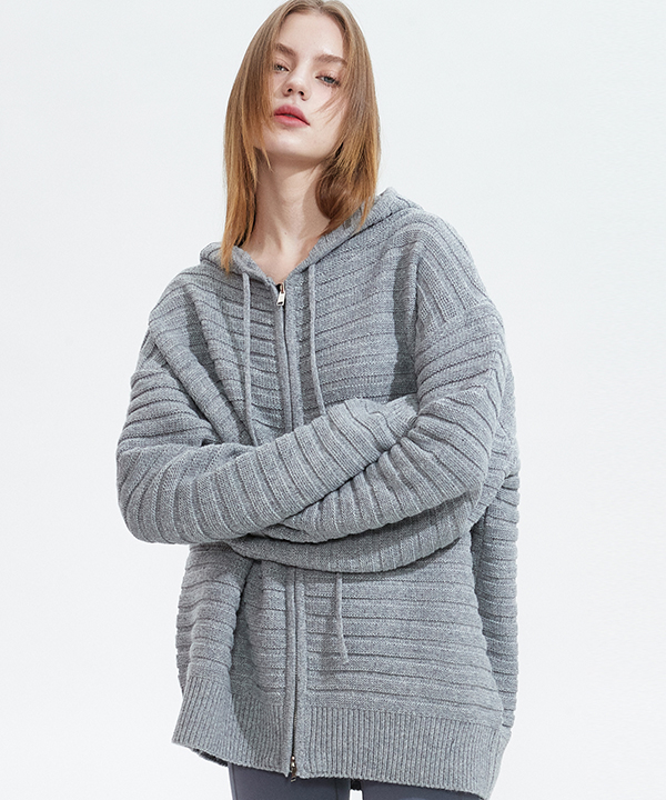 NOI846 wool hoodie zip up knit (gray)