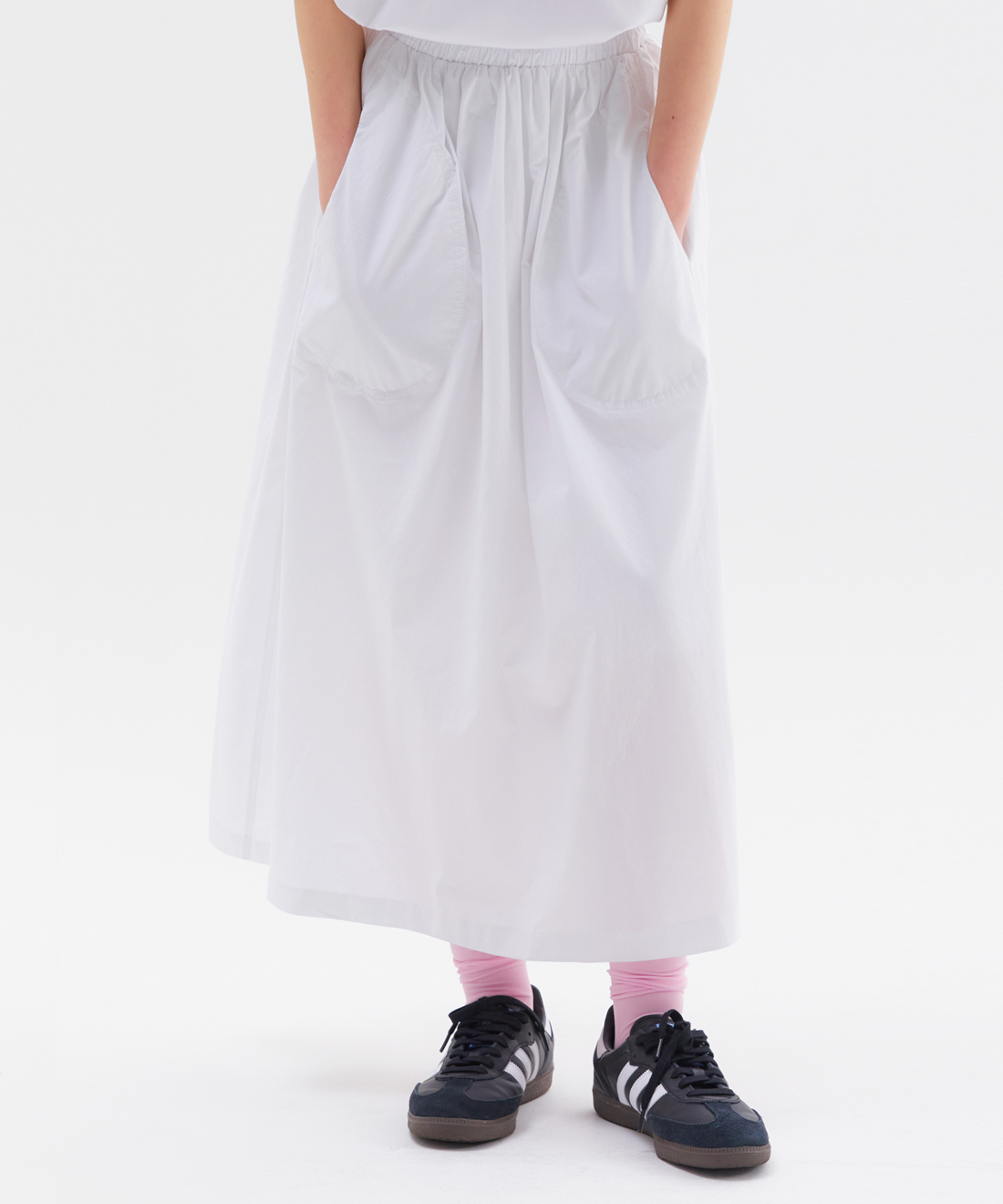 NOI951 cotton banding long skirt (ivory)