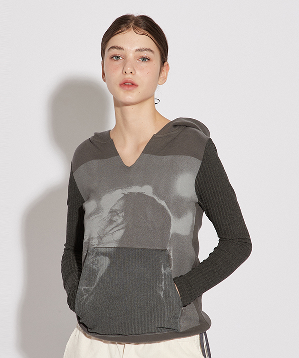 NOI1006 v-neck new printing hoodie (charcoal)
