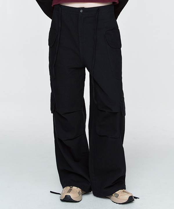NOI1038 cargo wide cotton pants (black)
