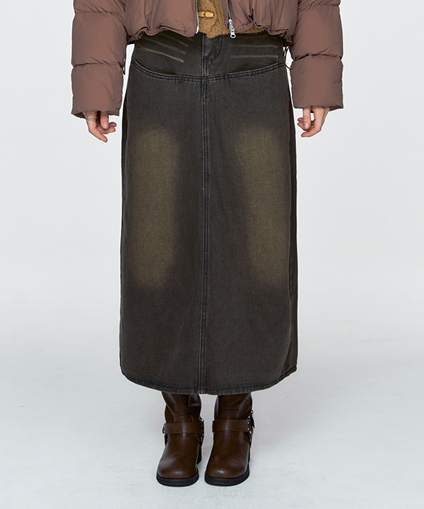 NOI1036 washed denim maxi skirt (dark gray)