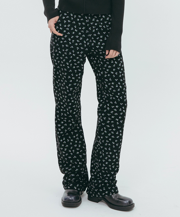 NOI1094 flower corduroy pants (black)