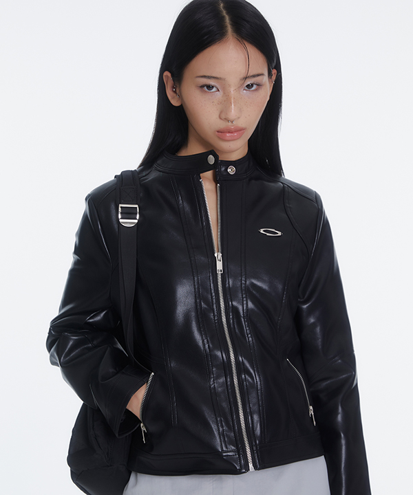 NOI1177 vegan leather biker jacket (black)