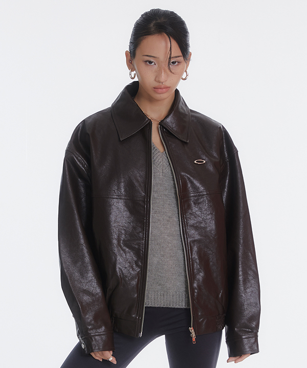 NOI1174 overfit vegan leather jacket (burgundy)