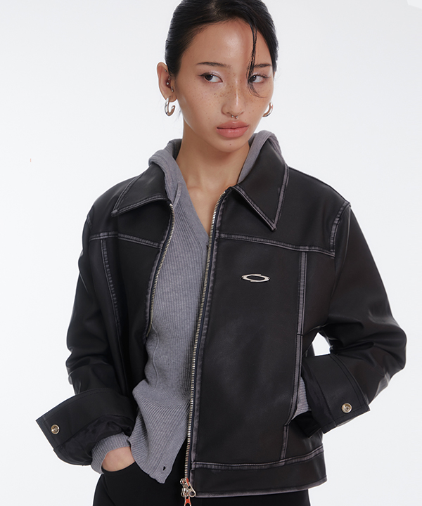 NOI1173 washing leather jacket (black)