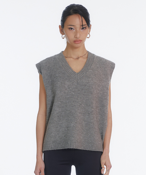 NOI1154 overfit v neck knit vest (gray)