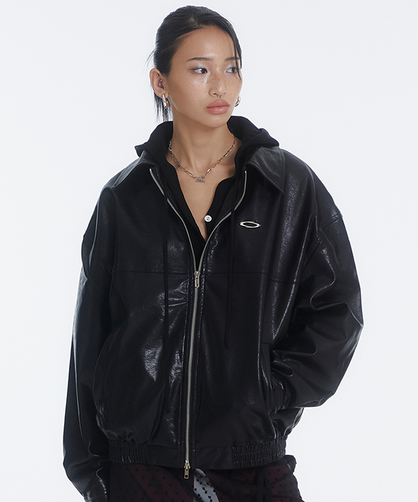 NOI1175 overfit vegan leather jacket (black)